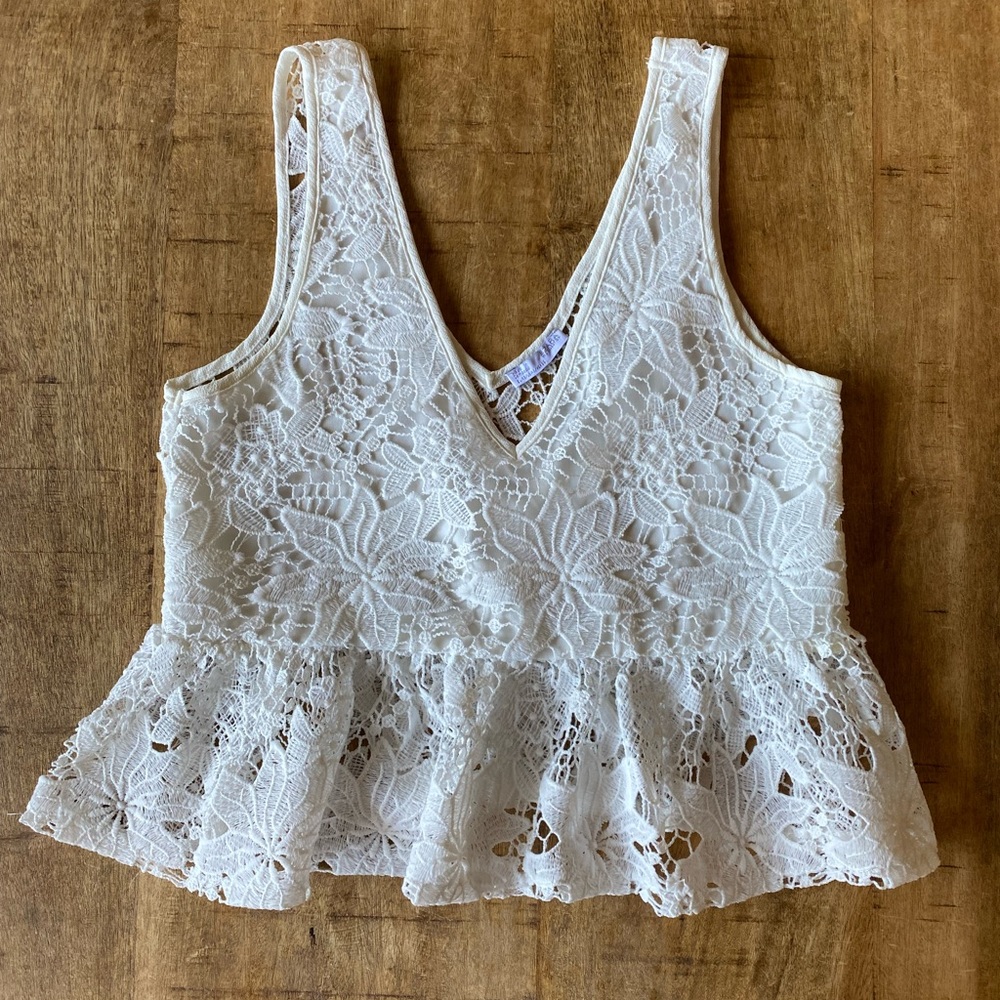 Zara White Lace Peplum Top